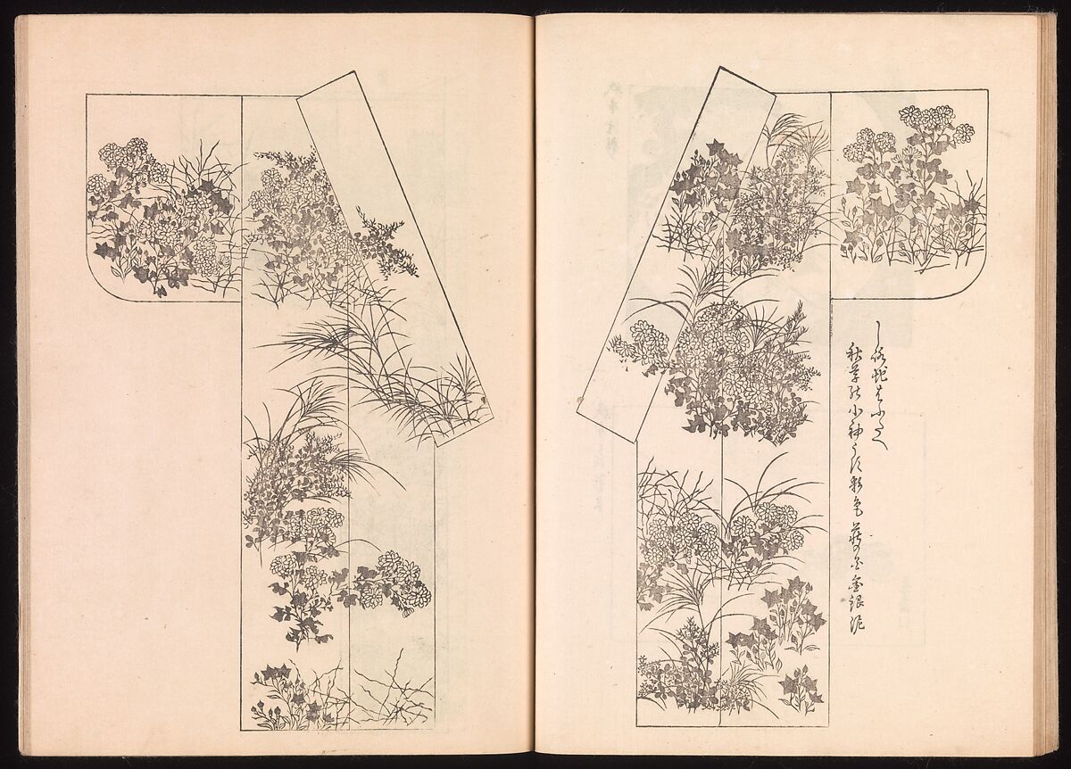 One Hundred Newly Selected Designs by Kōrin (Kōrin shinsen hyakuzu), Ogata Kōrin (Japanese, 1658–1716), Two volumes of Woodblock printed books; ink on paper, Japan
