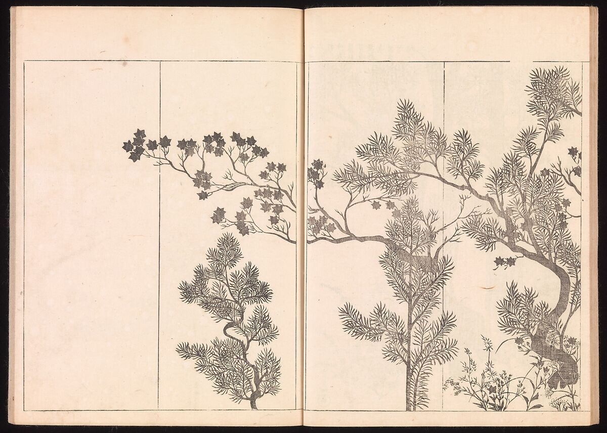 One Hundred Newly Selected Designs by Kōrin (Kōrin shinsen hyakuzu), Ogata Kōrin (Japanese, 1658–1716), Two volumes of Woodblock printed books; ink on paper, Japan