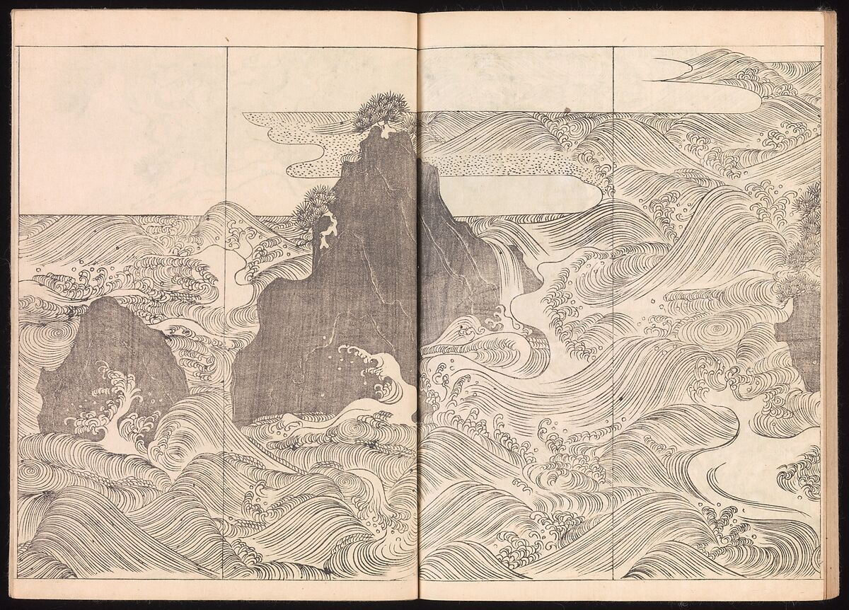 One Hundred Newly Selected Designs by Kōrin (Kōrin shinsen hyakuzu), Ogata Kōrin (Japanese, 1658–1716), Two volumes of Woodblock printed books; ink on paper, Japan