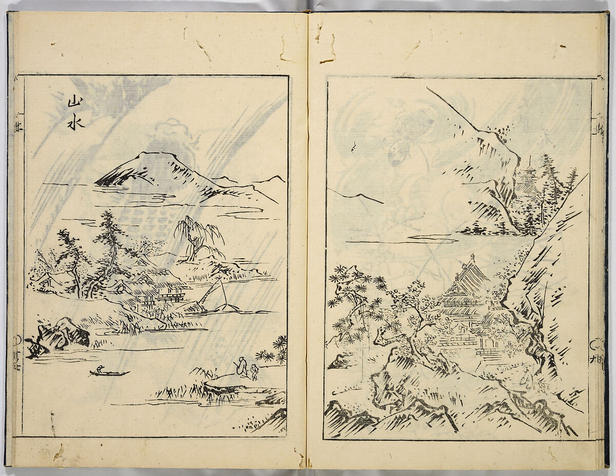 A Collection of Sketches, Sesshosai, Set of three woodblock printed books; ink on paper, Japan