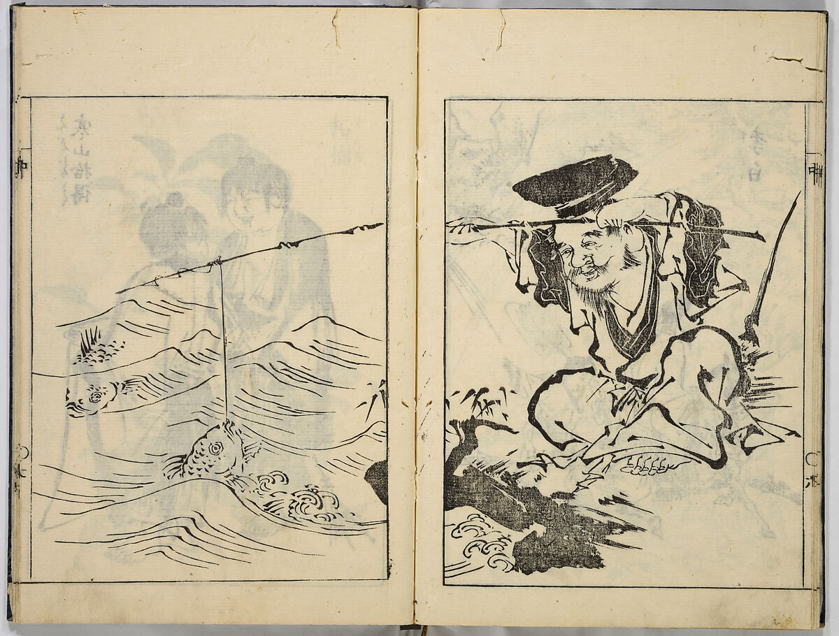 A Collection of Sketches, Sesshosai, Set of three woodblock printed books; ink on paper, Japan