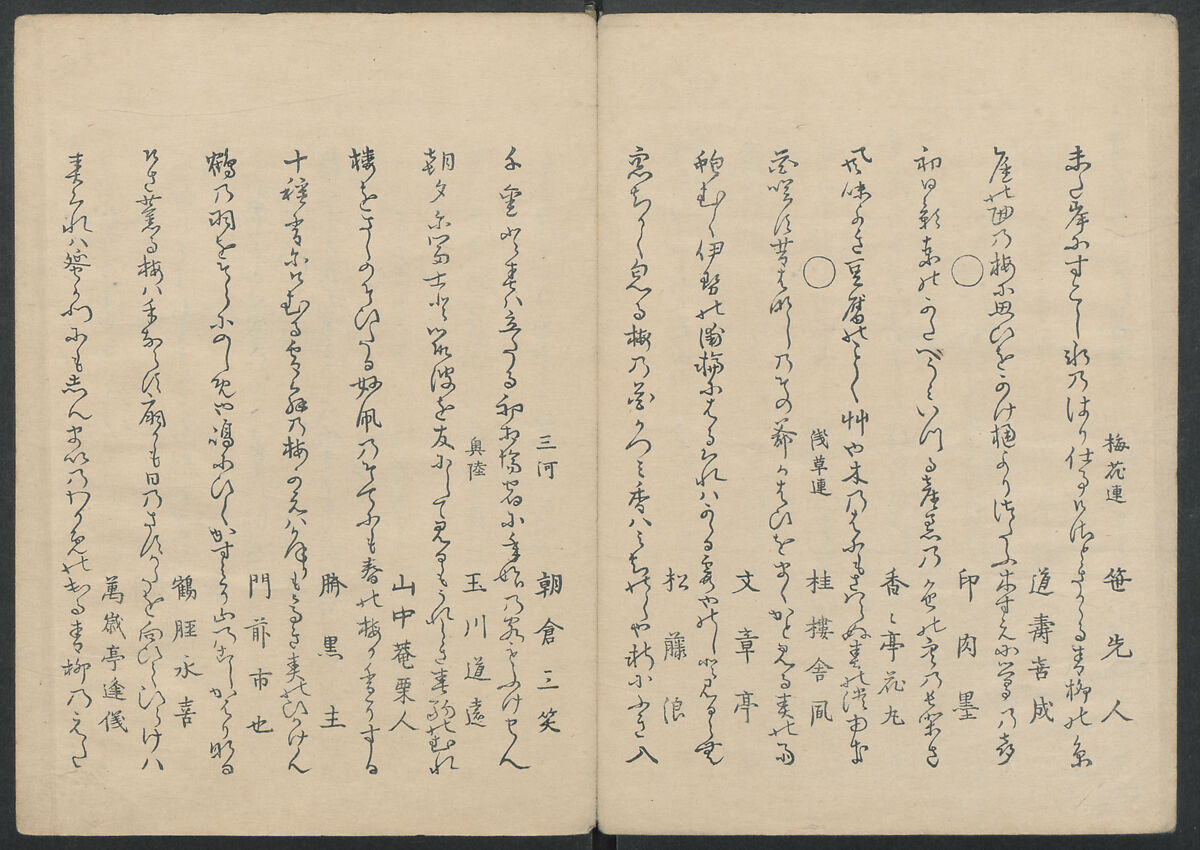 Kyōka: The Mist of Sandara (Kyōka Sandara-kasumi), Compiled by Senshūan Sandara Hōshi (Japanese, 1729–1814), Woodblock printed book; ink and color on paper, Japan