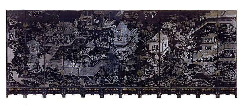 Women in a Palace, Black lacquer with mother-of-pearl and gold-foil inlay, China
