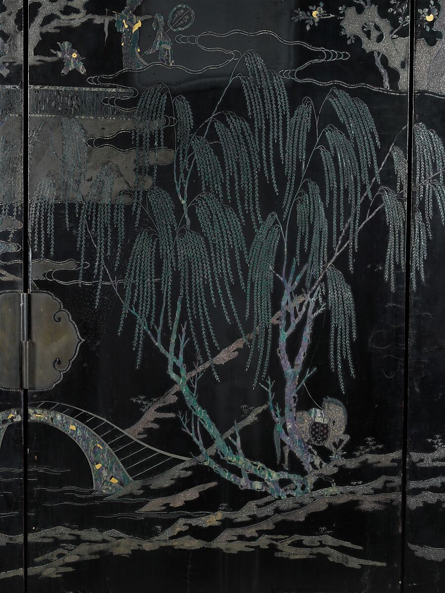 Women in a Palace, Black lacquer with mother-of-pearl and gold-foil inlay, China
