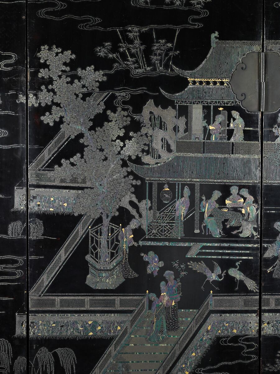 Women in a Palace, Black lacquer with mother-of-pearl and gold-foil inlay, China