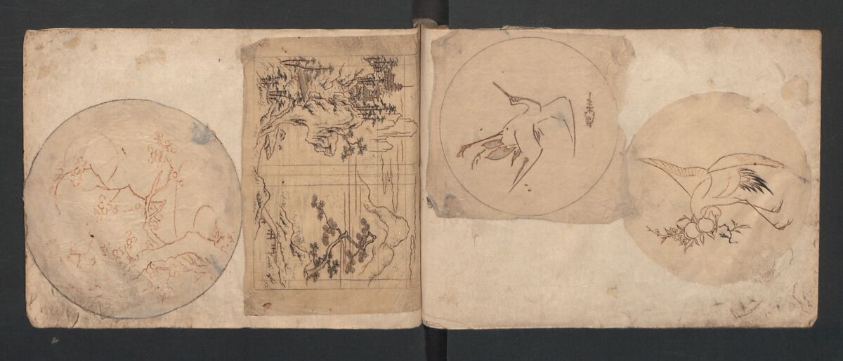 Album of Sketches for Lacquer Decoration (Makie) 蒔絵, Kozōtei Makihan 小蔵亭 蒔半 (Japanese), Ink and color on paper, Japan