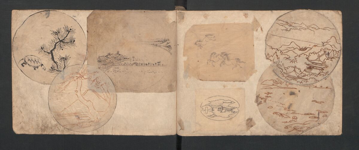 Album of Sketches for Lacquer Decoration (Makie) 蒔絵, Kozōtei Makihan 小蔵亭 蒔半 (Japanese), Ink and color on paper, Japan