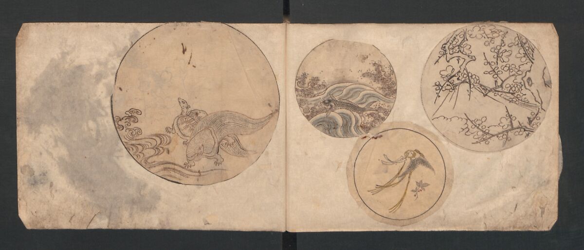 Album of Sketches for Lacquer Decoration (Makie) 蒔絵, Kozōtei Makihan 小蔵亭 蒔半 (Japanese), Ink and color on paper, Japan