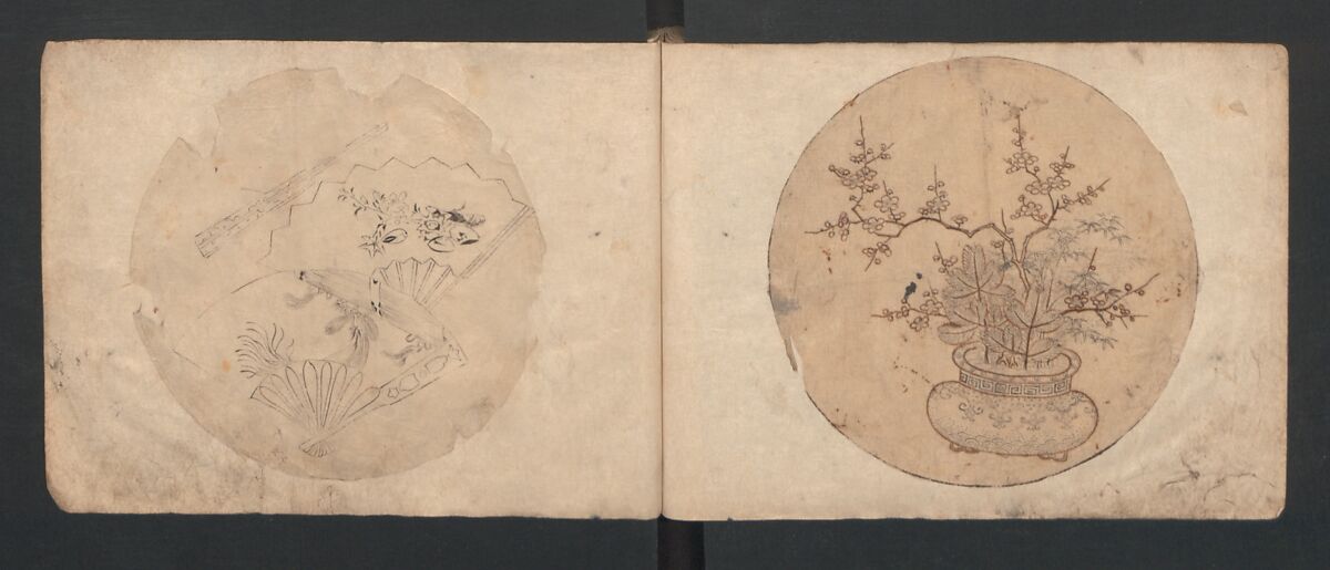 Album of Sketches for Lacquer Decoration (Makie) 蒔絵, Kozōtei Makihan 小蔵亭 蒔半 (Japanese), Ink and color on paper, Japan