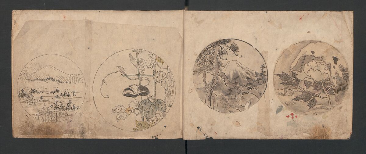 Album of Sketches for Lacquer Decoration (Makie) 蒔絵, Kozōtei Makihan 小蔵亭 蒔半 (Japanese), Ink and color on paper, Japan