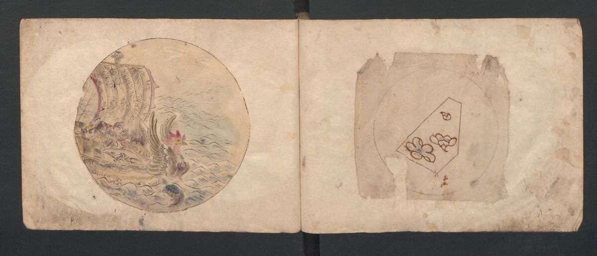 Album of Sketches for Lacquer Decoration (Makie) 蒔絵, Kozōtei Makihan 小蔵亭 蒔半 (Japanese), Ink and color on paper, Japan