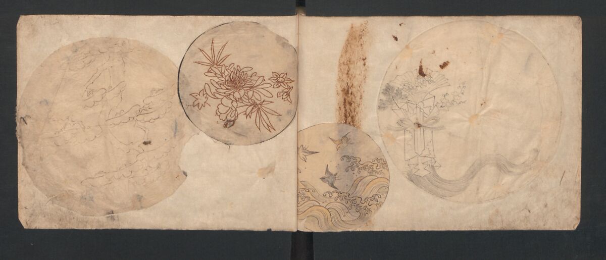 Album of Sketches for Lacquer Decoration (Makie) 蒔絵, Kozōtei Makihan 小蔵亭 蒔半 (Japanese), Ink and color on paper, Japan