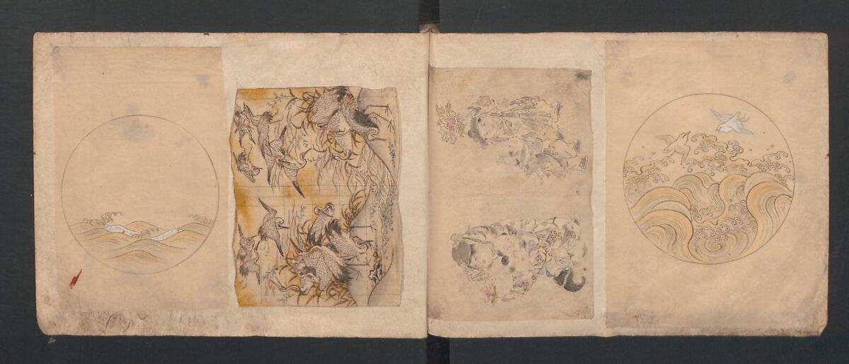 Album of Sketches for Lacquer Decoration (Makie) 蒔絵, Kozōtei Makihan 小蔵亭 蒔半 (Japanese), Ink and color on paper, Japan