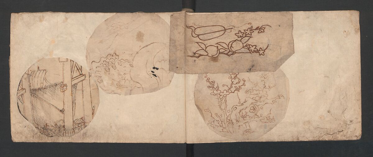 Album of Sketches for Lacquer Decoration (Makie) 蒔絵, Kozōtei Makihan 小蔵亭 蒔半 (Japanese), Ink and color on paper, Japan
