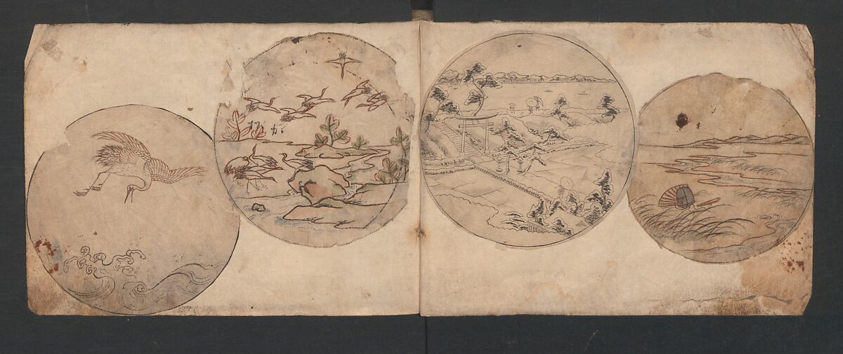 Album of Sketches for Lacquer Decoration (Makie) 蒔絵, Kozōtei Makihan 小蔵亭 蒔半 (Japanese), Ink and color on paper, Japan