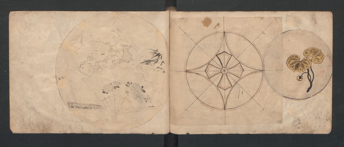 Album of Sketches for Lacquer Decoration (Makie) 蒔絵, Kozōtei Makihan 小蔵亭 蒔半 (Japanese), Ink and color on paper, Japan