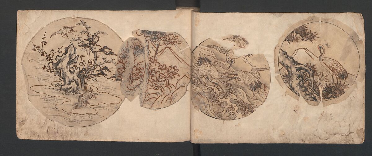 Album of Sketches for Lacquer Decoration (Makie) 蒔絵, Kozōtei Makihan 小蔵亭 蒔半 (Japanese), Ink and color on paper, Japan