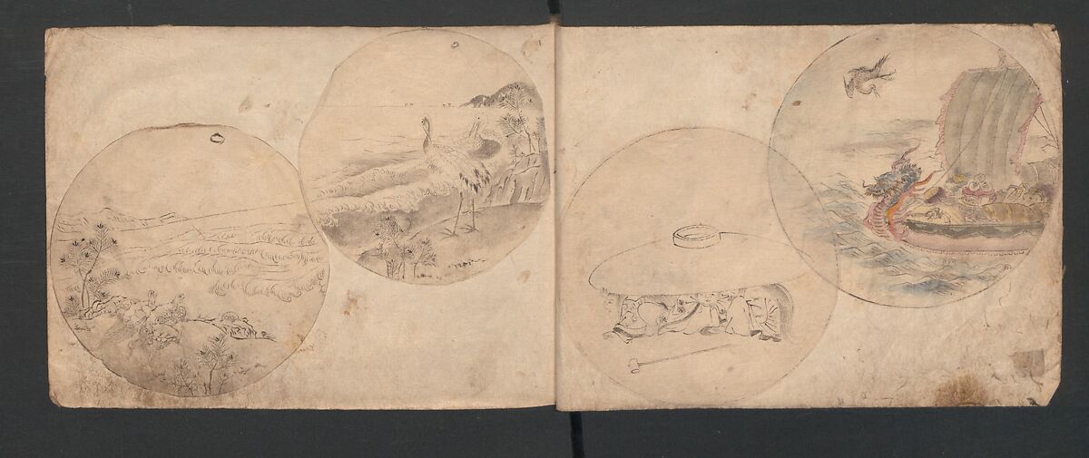 Album of Sketches for Lacquer Decoration (Makie) 蒔絵, Kozōtei Makihan 小蔵亭 蒔半 (Japanese), Ink and color on paper, Japan