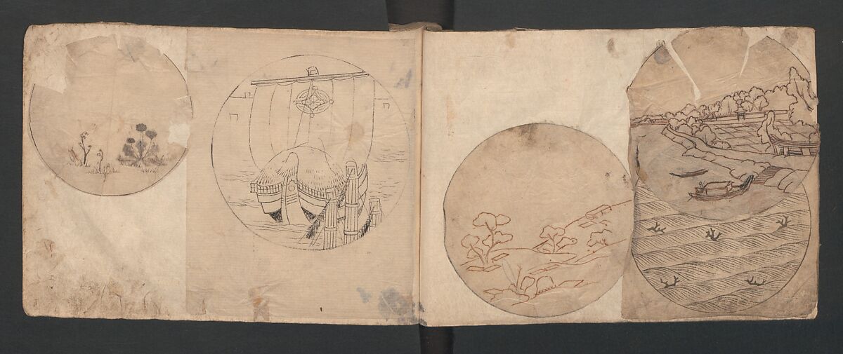 Album of Sketches for Lacquer Decoration (Makie) 蒔絵, Kozōtei Makihan 小蔵亭 蒔半 (Japanese), Ink and color on paper, Japan
