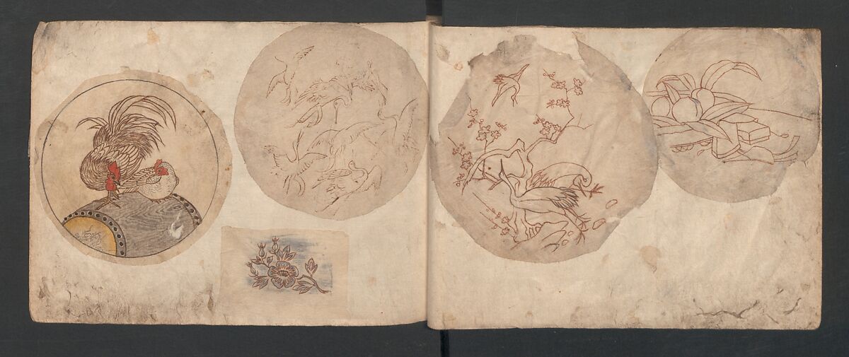 Album of Sketches for Lacquer Decoration (Makie) 蒔絵, Kozōtei Makihan 小蔵亭 蒔半 (Japanese), Ink and color on paper, Japan