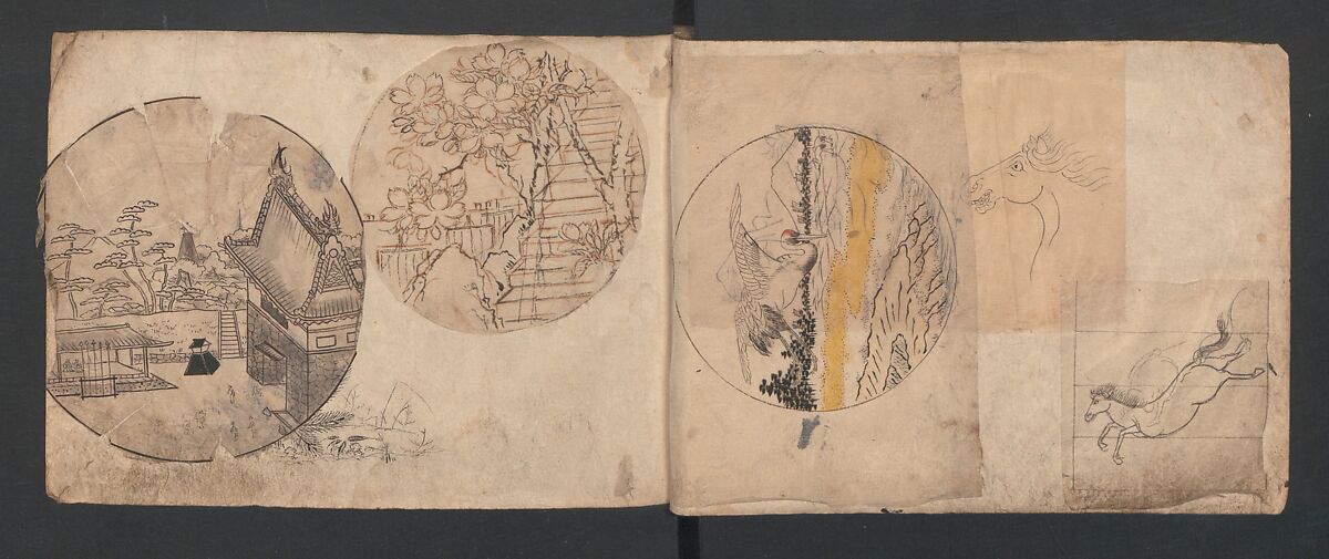 Album of Sketches for Lacquer Decoration (Makie) 蒔絵, Kozōtei Makihan 小蔵亭 蒔半 (Japanese), Ink and color on paper, Japan