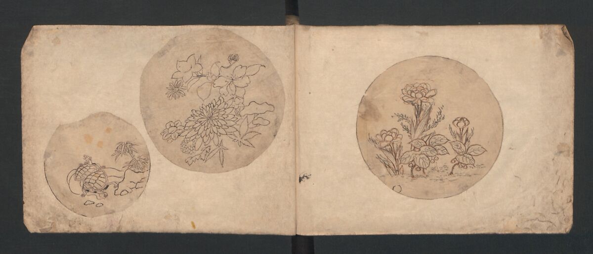 Album of Sketches for Lacquer Decoration (Makie) 蒔絵, Kozōtei Makihan 小蔵亭 蒔半 (Japanese), Ink and color on paper, Japan