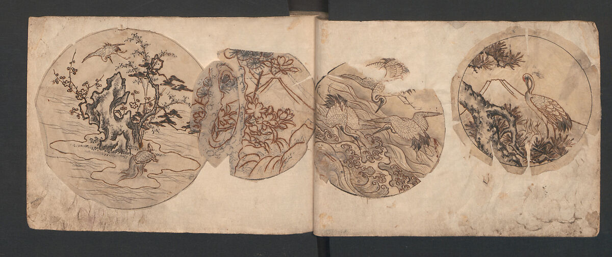 Album of Sketches for Lacquer Decoration (Makie) 蒔絵, Kozōtei Makihan 小蔵亭 蒔半 (Japanese), Ink and color on paper, Japan 