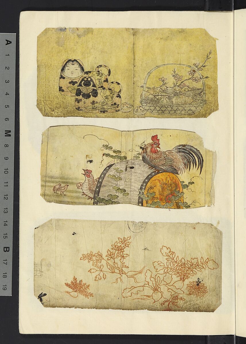 Album of Sketches for Lacquer Decoration (Makie) 蒔絵, Unidentified artist, Ink and color on paper, Japan