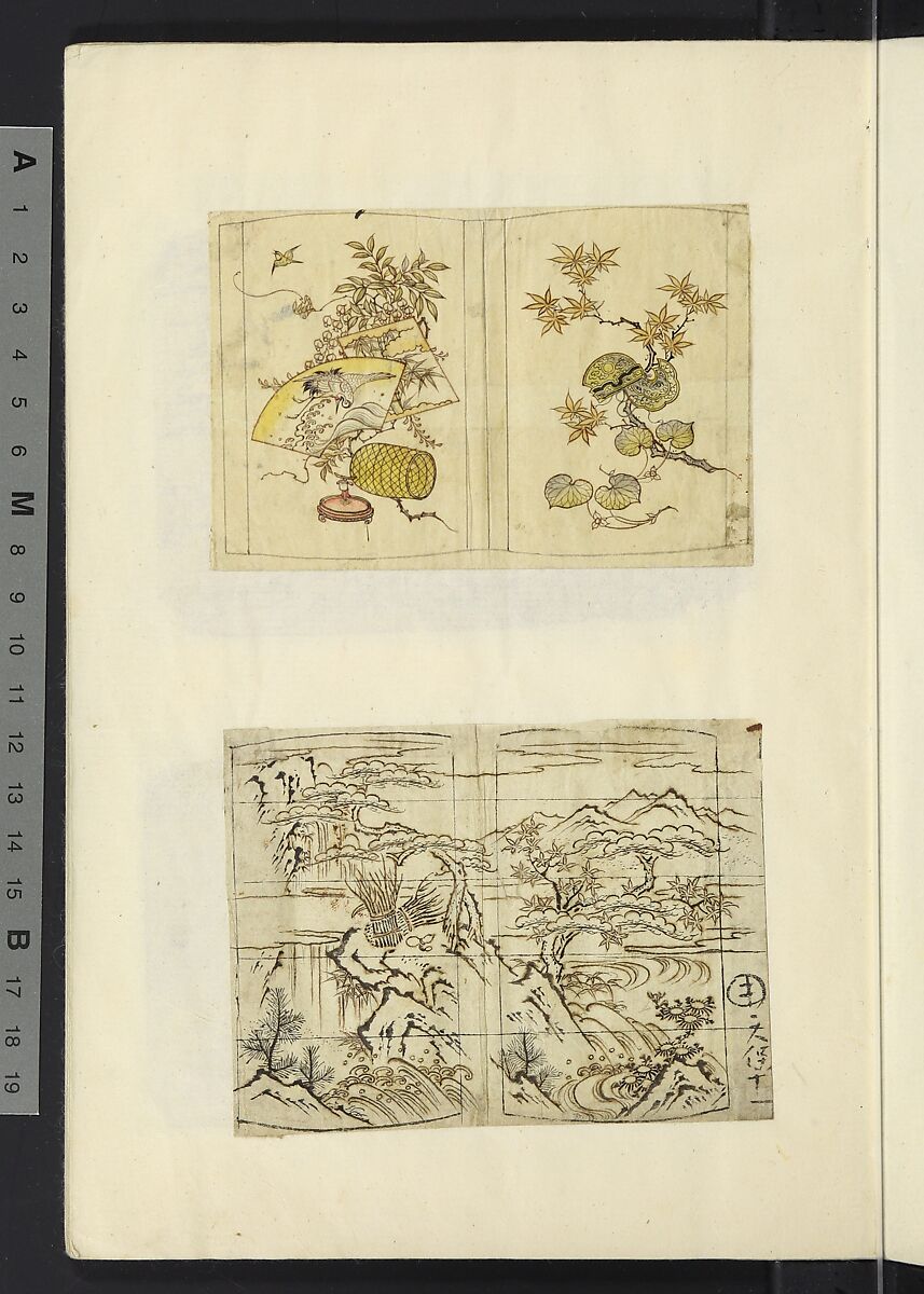 Album of Sketches for Lacquer Decoration (Makie) 蒔絵, Unidentified artist, Ink and color on paper, Japan