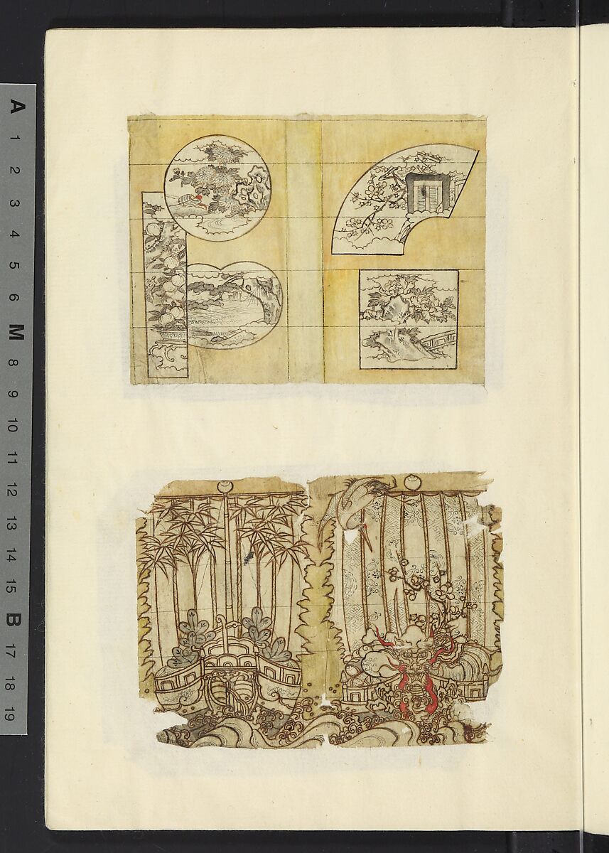 Album of Sketches for Lacquer Decoration (Makie) 蒔絵, Unidentified artist, Ink and color on paper, Japan
