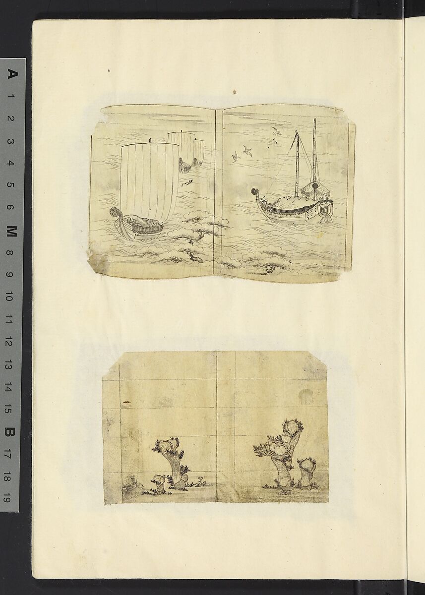 Album of Sketches for Lacquer Decoration (Makie) 蒔絵, Unidentified artist, Ink and color on paper, Japan