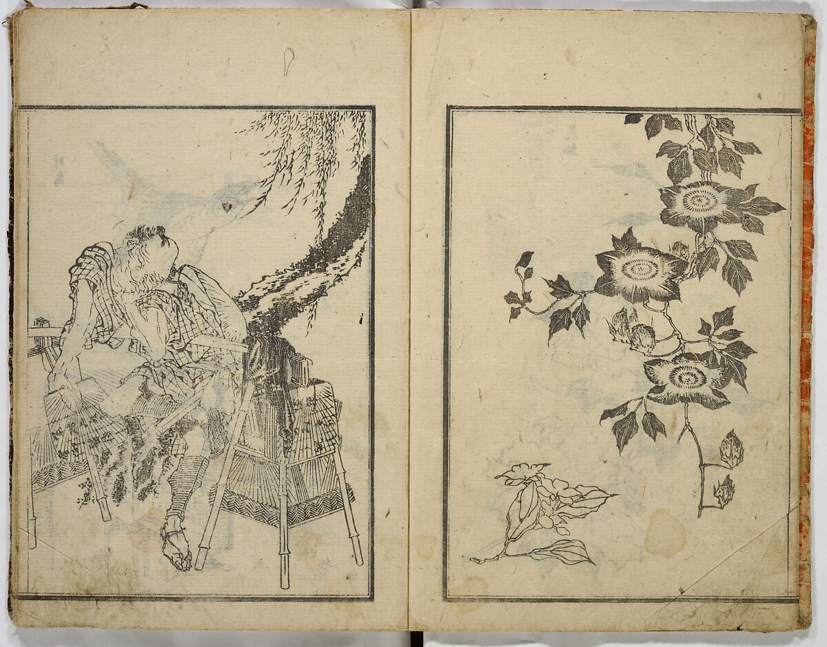 Random Sketches by Hokusai, Katsushika Hokusai (Japanese, Tokyo (Edo) 1760–1849 Tokyo (Edo)), Eight volumes of woodblock printed books; ink and color on paper, Japan