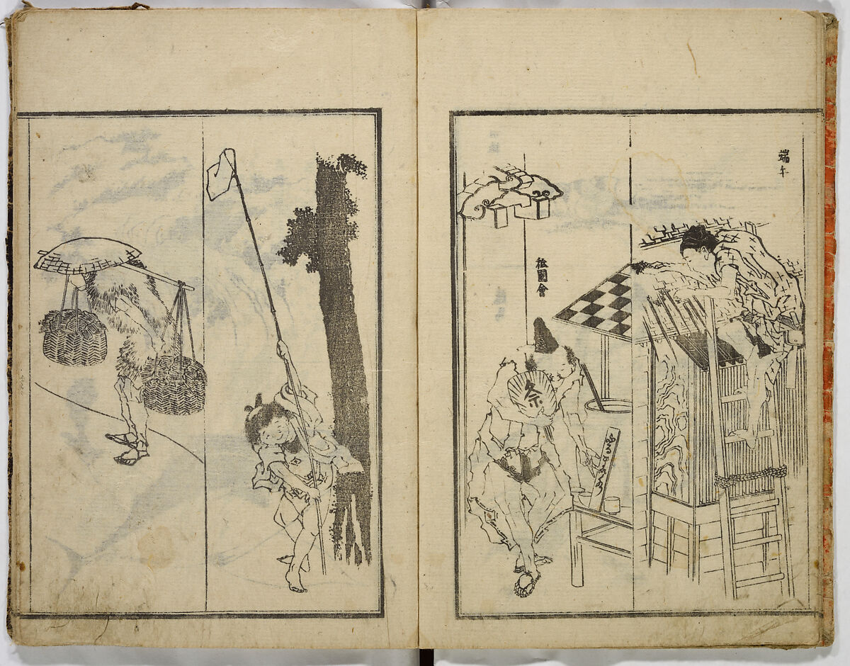 Random Sketches by Hokusai, Katsushika Hokusai (Japanese, Tokyo (Edo) 1760–1849 Tokyo (Edo)), Eight volumes of woodblock printed books; ink and color on paper, Japan