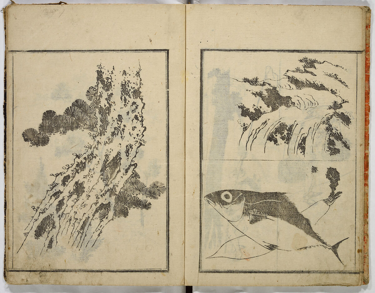 Random Sketches by Hokusai, Katsushika Hokusai (Japanese, Tokyo (Edo) 1760–1849 Tokyo (Edo)), Eight volumes of woodblock printed books; ink and color on paper, Japan