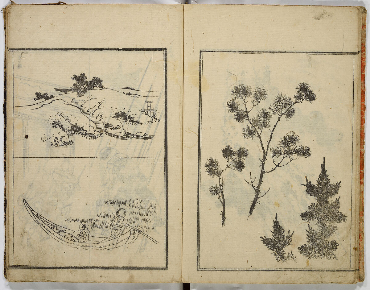 Random Sketches by Hokusai, Katsushika Hokusai (Japanese, Tokyo (Edo) 1760–1849 Tokyo (Edo)), Eight volumes of woodblock printed books; ink and color on paper, Japan