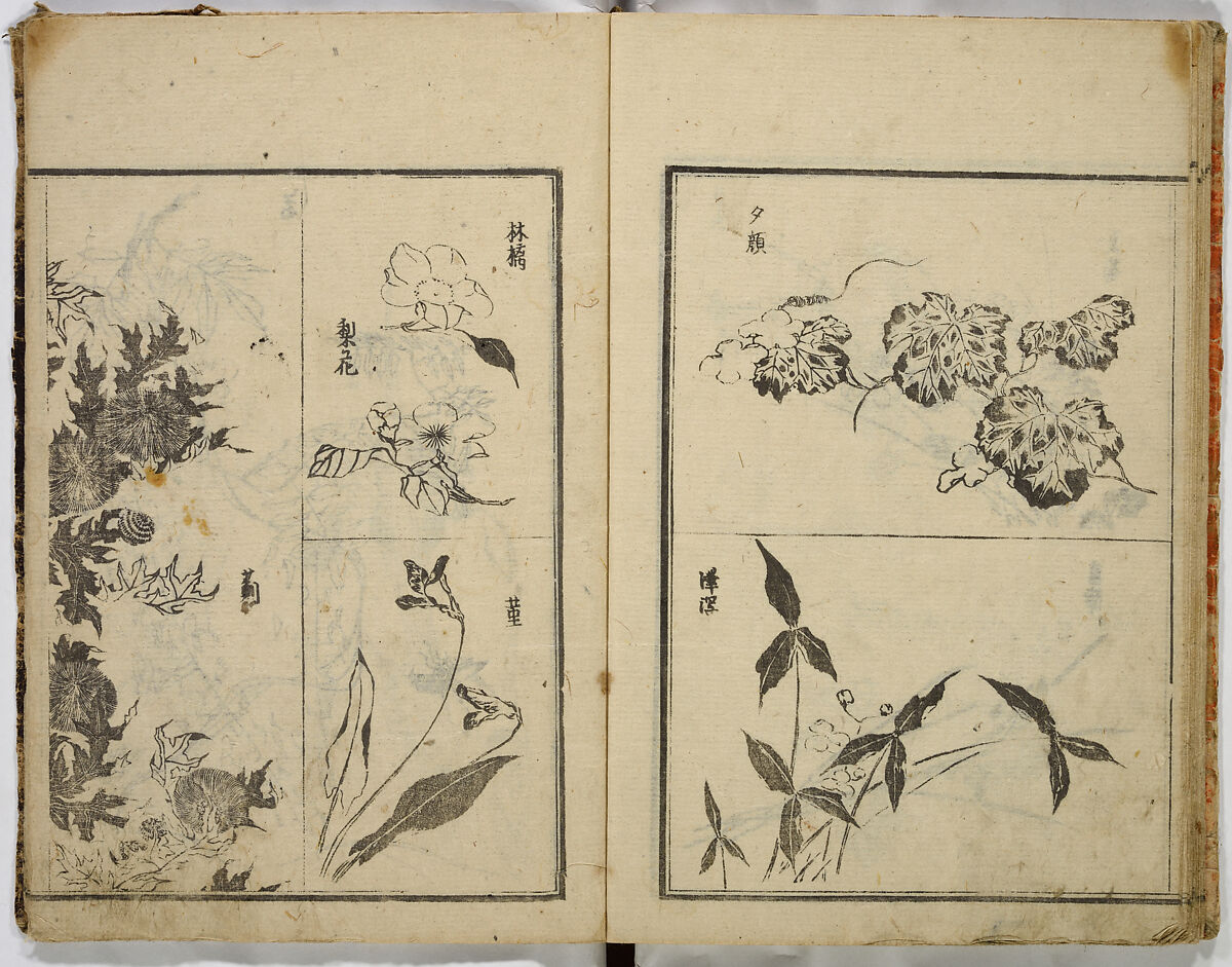 Random Sketches by Hokusai, Katsushika Hokusai (Japanese, Tokyo (Edo) 1760–1849 Tokyo (Edo)), Eight volumes of woodblock printed books; ink and color on paper, Japan