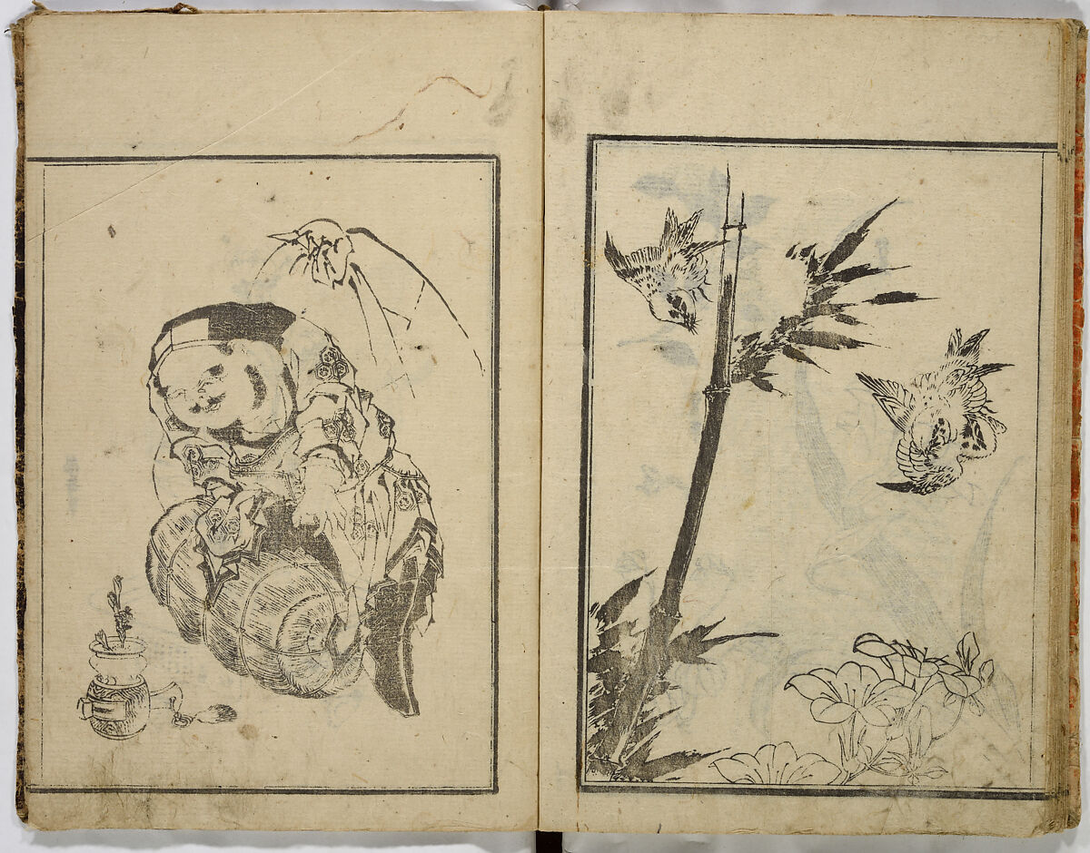 Random Sketches by Hokusai, Katsushika Hokusai (Japanese, Tokyo (Edo) 1760–1849 Tokyo (Edo)), Eight volumes of woodblock printed books; ink and color on paper, Japan