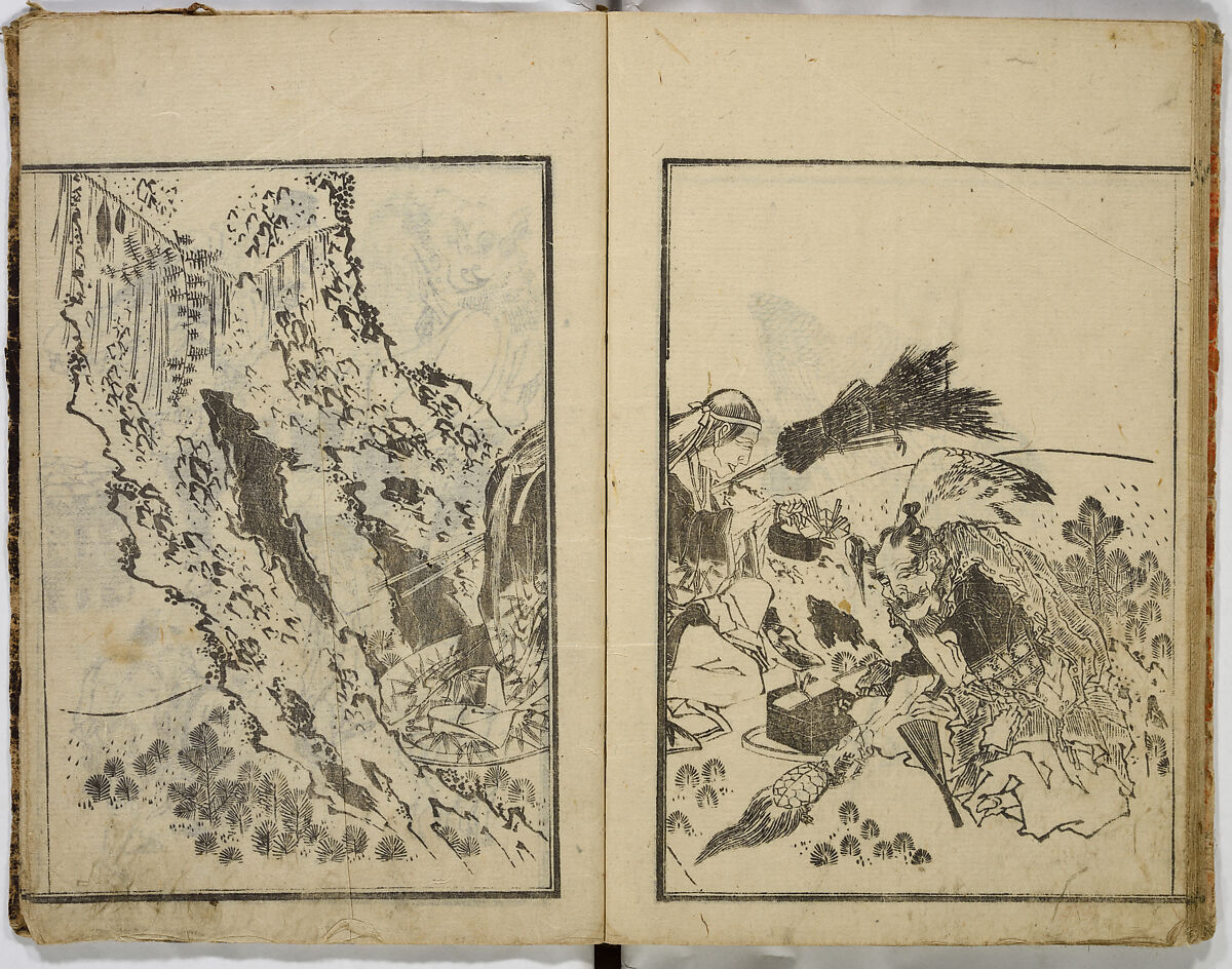Random Sketches by Hokusai, Katsushika Hokusai (Japanese, Tokyo (Edo) 1760–1849 Tokyo (Edo)), Eight volumes of woodblock printed books; ink and color on paper, Japan