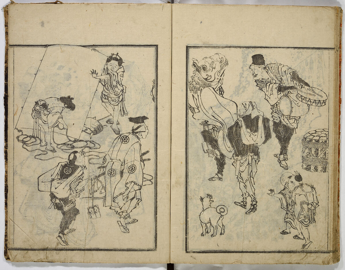 Random Sketches by Hokusai, Katsushika Hokusai (Japanese, Tokyo (Edo) 1760–1849 Tokyo (Edo)), Eight volumes of woodblock printed books; ink and color on paper, Japan