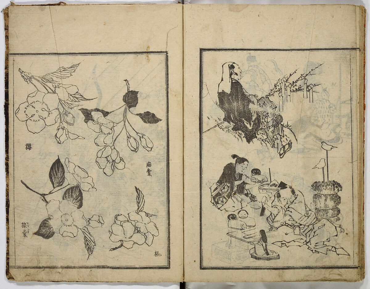 Random Sketches by Hokusai, Katsushika Hokusai (Japanese, Tokyo (Edo) 1760–1849 Tokyo (Edo)), Eight volumes of woodblock printed books; ink and color on paper, Japan