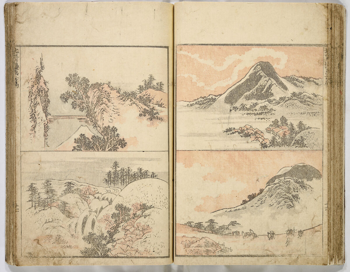 Random Sketches by Hokusai, Katsushika Hokusai (Japanese, Tokyo (Edo) 1760–1849 Tokyo (Edo)), Eight volumes of woodblock printed books; ink and color on paper, Japan