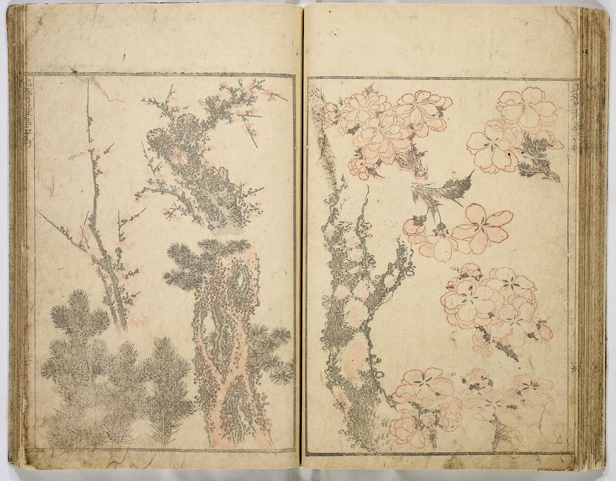 Random Sketches by Hokusai, Katsushika Hokusai (Japanese, Tokyo (Edo) 1760–1849 Tokyo (Edo)), Eight volumes of woodblock printed books; ink and color on paper, Japan