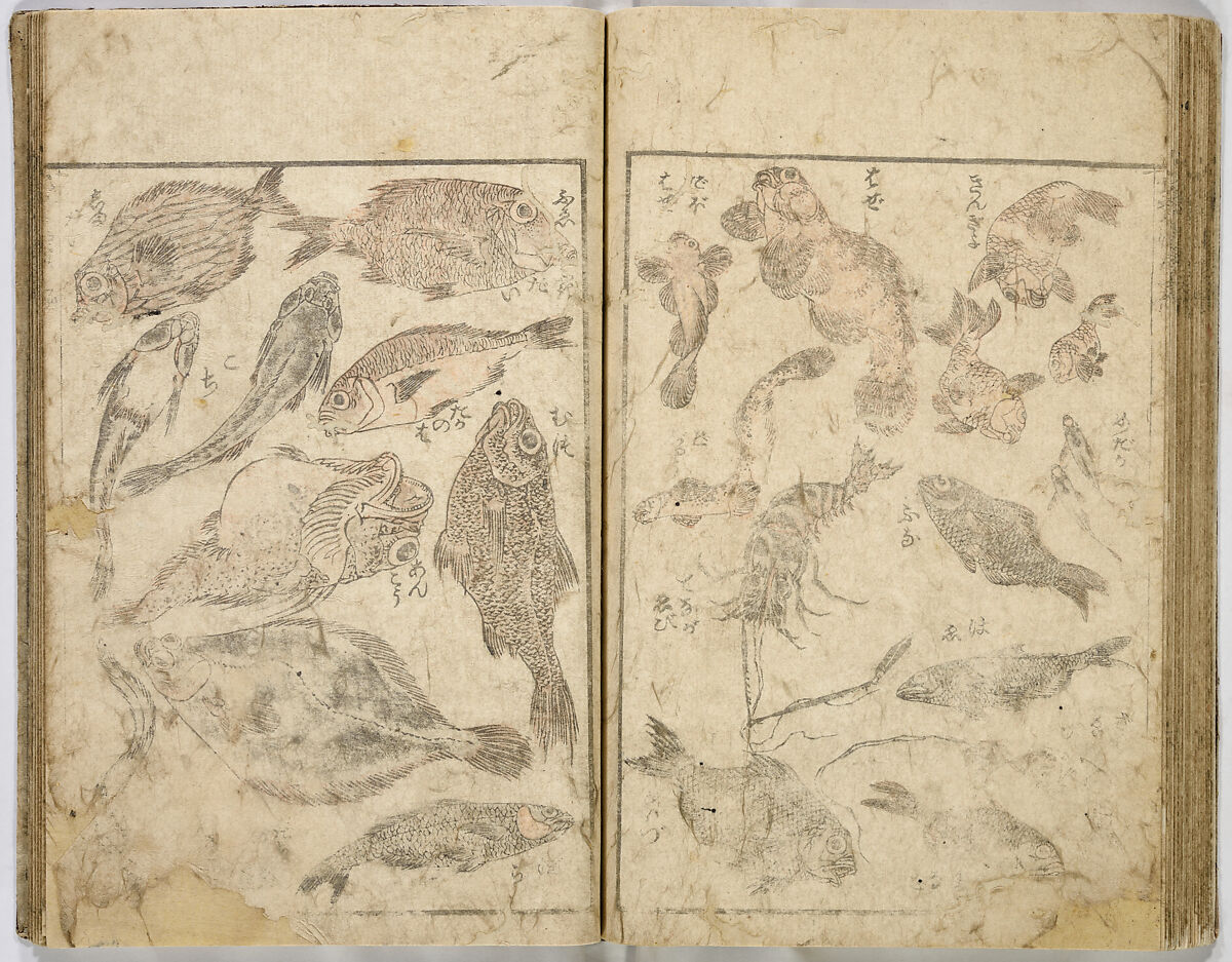 Random Sketches by Hokusai, Katsushika Hokusai (Japanese, Tokyo (Edo) 1760–1849 Tokyo (Edo)), Eight volumes of woodblock printed books; ink and color on paper, Japan