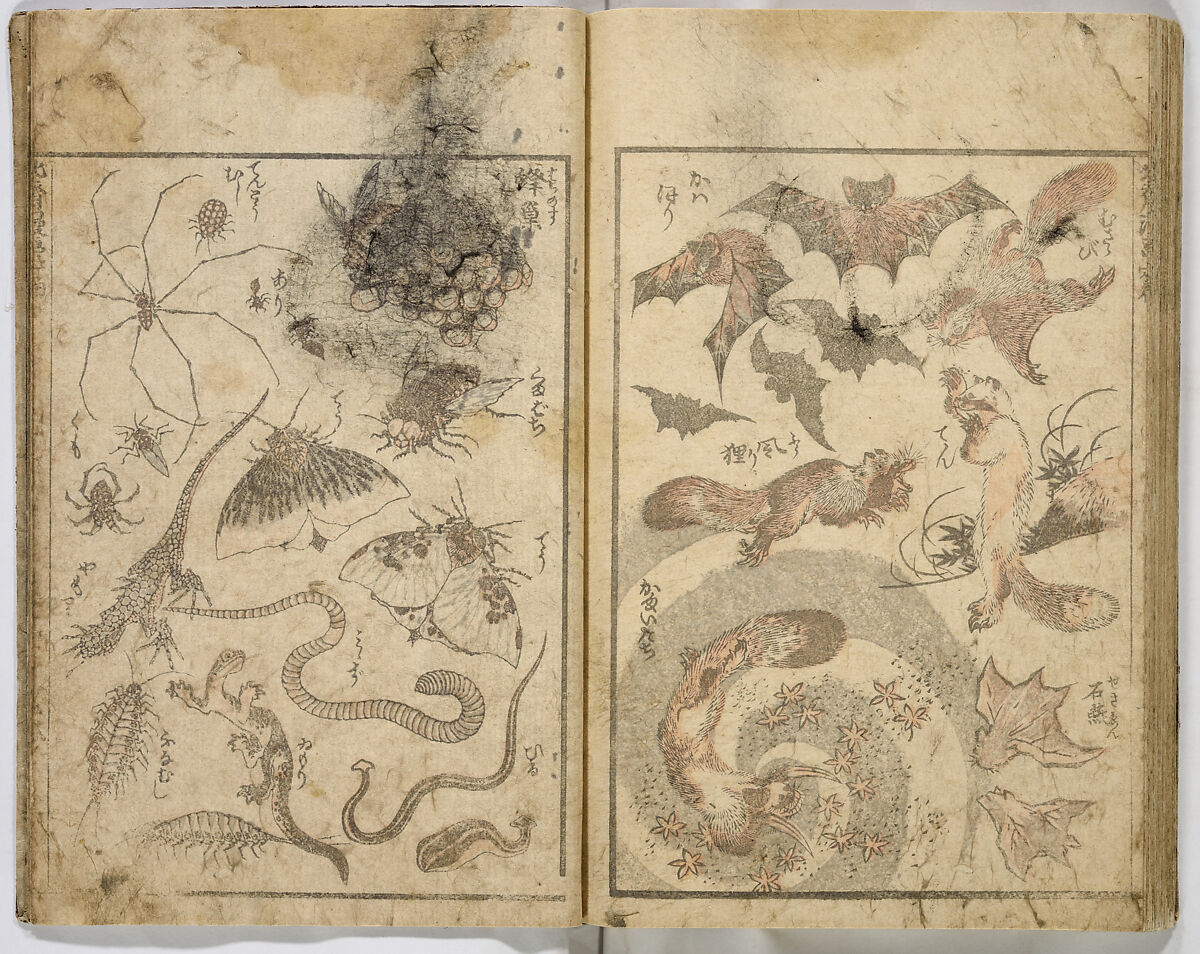Random Sketches by Hokusai, Katsushika Hokusai (Japanese, Tokyo (Edo) 1760–1849 Tokyo (Edo)), Eight volumes of woodblock printed books; ink and color on paper, Japan