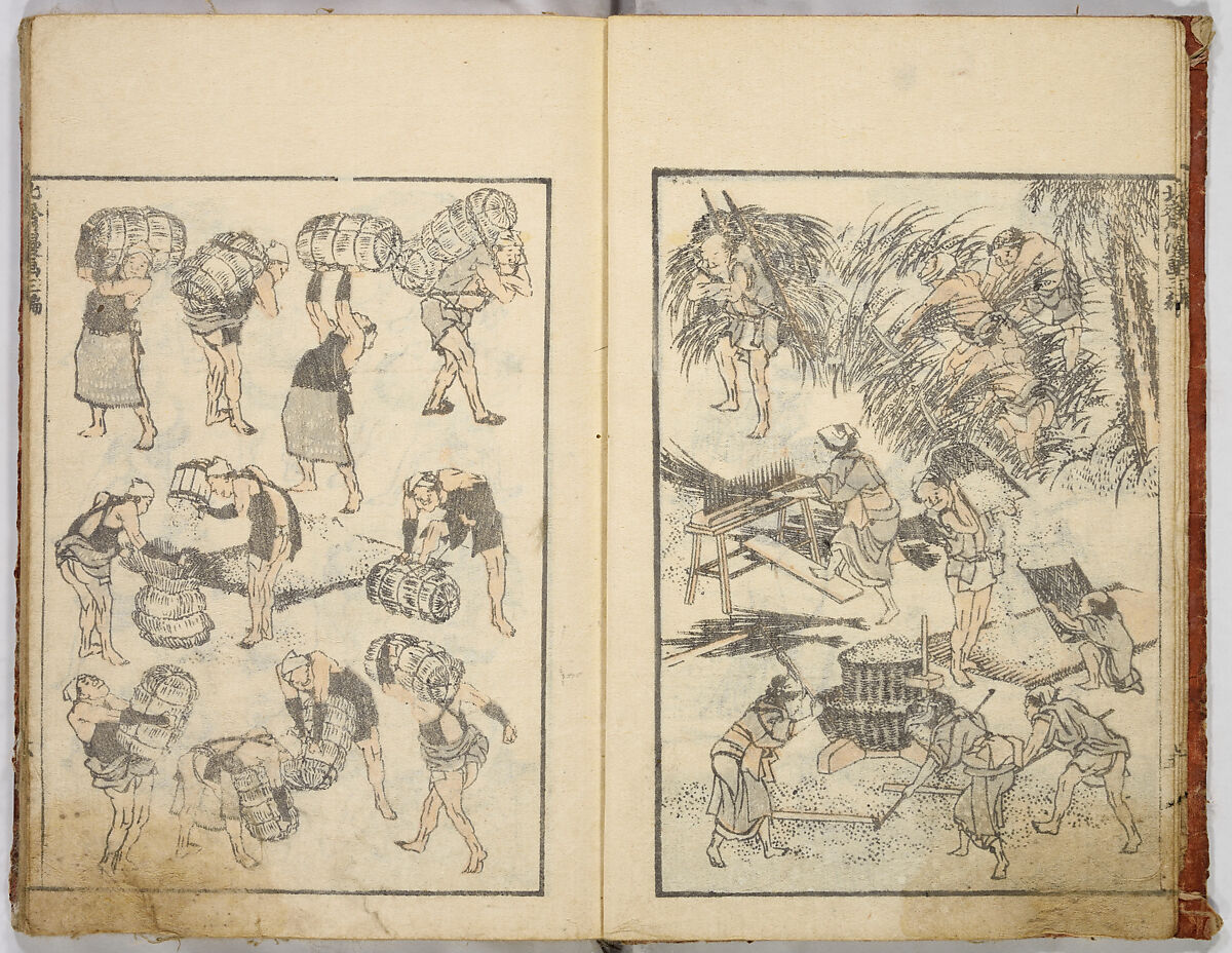 Random Sketches by Hokusai, Katsushika Hokusai (Japanese, Tokyo (Edo) 1760–1849 Tokyo (Edo)), Eight volumes of woodblock printed books; ink and color on paper, Japan