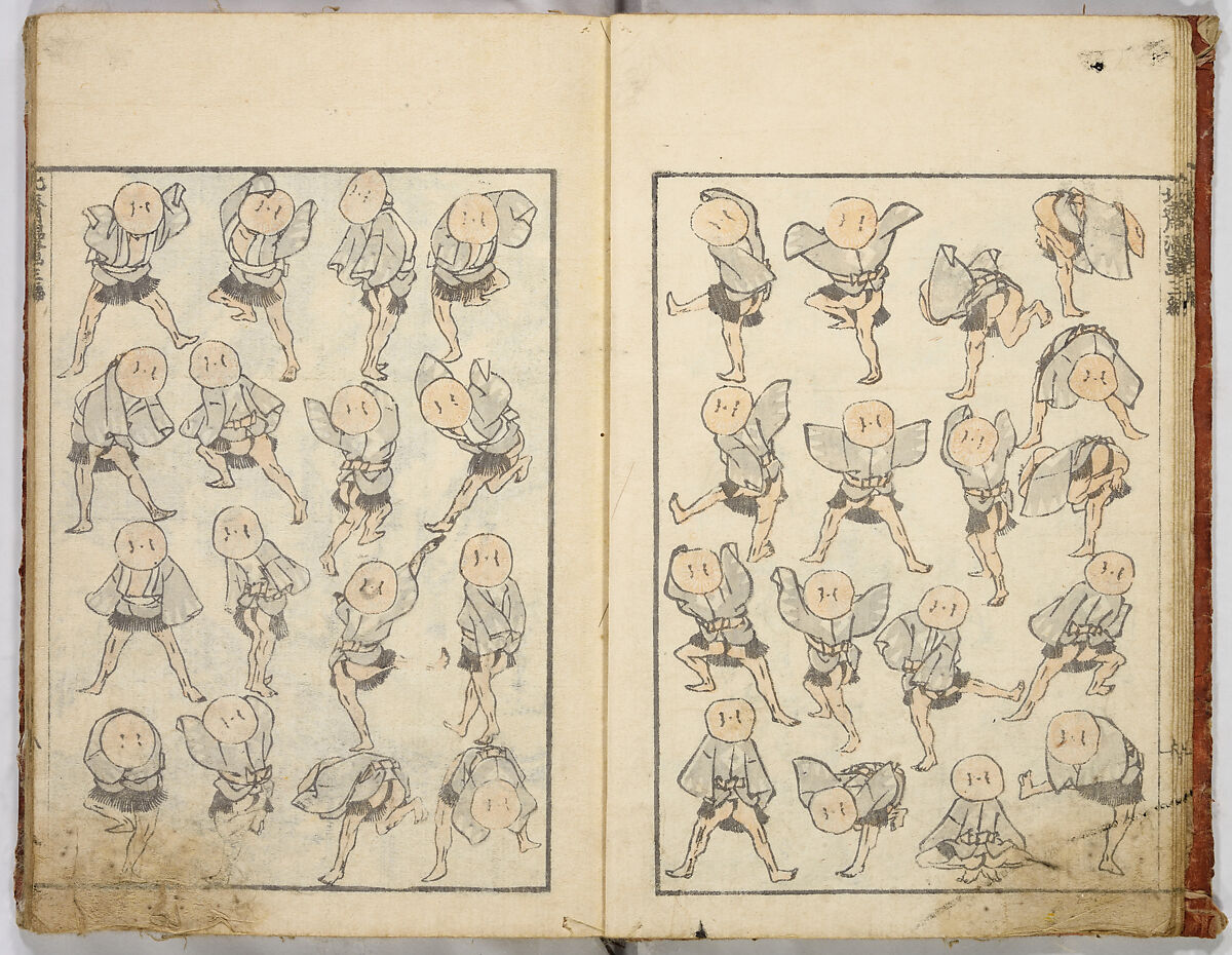 Random Sketches by Hokusai, Katsushika Hokusai (Japanese, Tokyo (Edo) 1760–1849 Tokyo (Edo)), Eight volumes of woodblock printed books; ink and color on paper, Japan