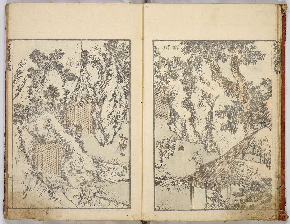 Random Sketches by Hokusai, Katsushika Hokusai (Japanese, Tokyo (Edo) 1760–1849 Tokyo (Edo)), Eight volumes of woodblock printed books; ink and color on paper, Japan