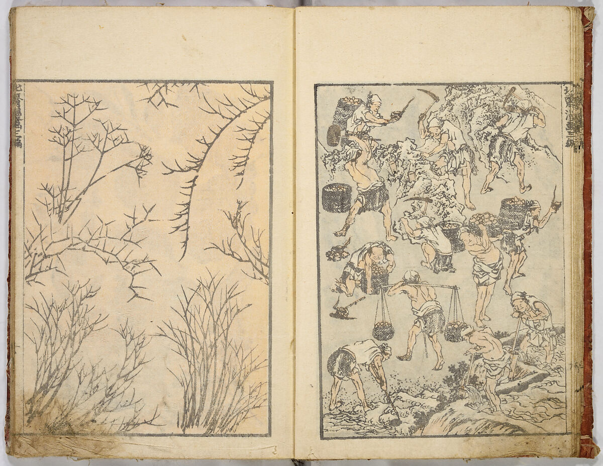 Random Sketches by Hokusai, Katsushika Hokusai (Japanese, Tokyo (Edo) 1760–1849 Tokyo (Edo)), Eight volumes of woodblock printed books; ink and color on paper, Japan