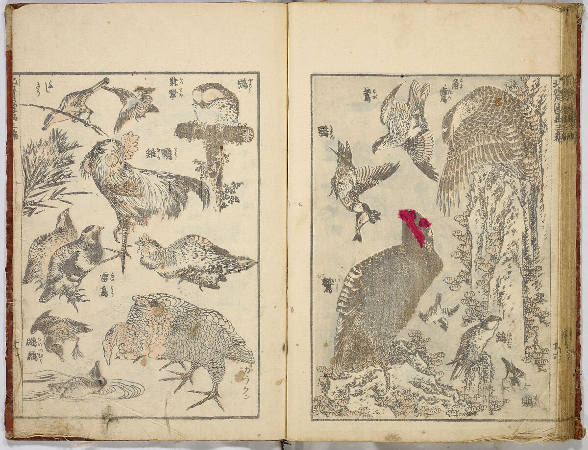 Random Sketches by Hokusai, Katsushika Hokusai (Japanese, Tokyo (Edo) 1760–1849 Tokyo (Edo)), Eight volumes of woodblock printed books; ink and color on paper, Japan