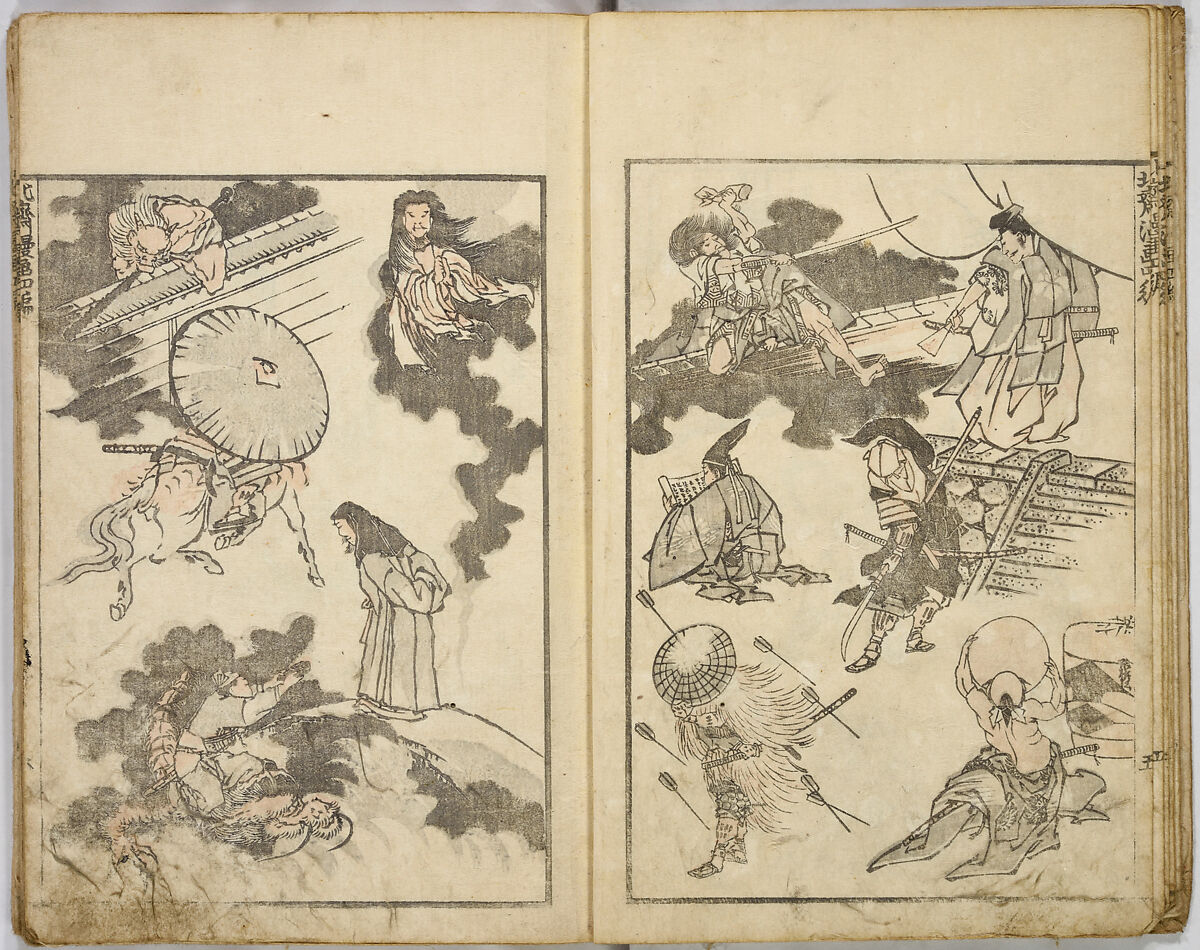 Random Sketches by Hokusai, Katsushika Hokusai (Japanese, Tokyo (Edo) 1760–1849 Tokyo (Edo)), Eight volumes of woodblock printed books; ink and color on paper, Japan